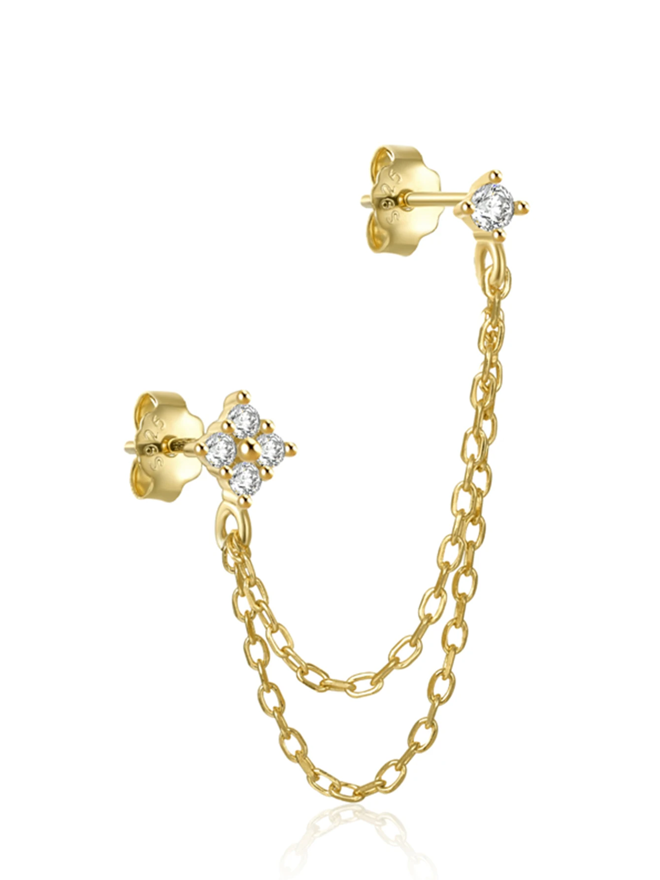 ROXI 1 Stück S925 Silber Verbundene Kette CZ Tragus Stud Doppelketten-Knorpelpiercing Einfacher Eleganter Ohrring für Tägliche Anlässe – Detail 3
