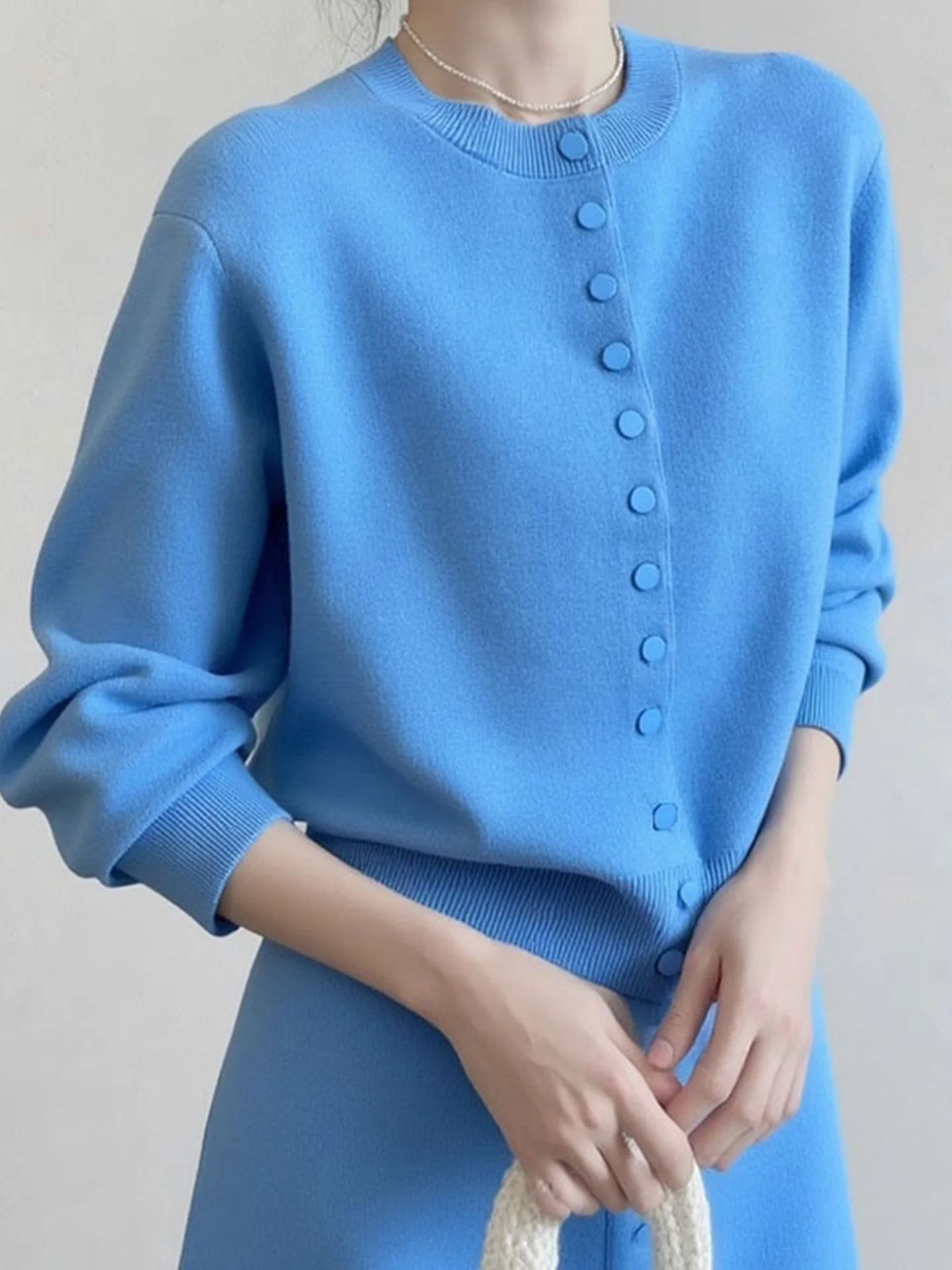 

Thiened Camere Knitted Sweater Pure Color Simple Design Long Sve round Ne Women's Faionable Autumn Cardigan