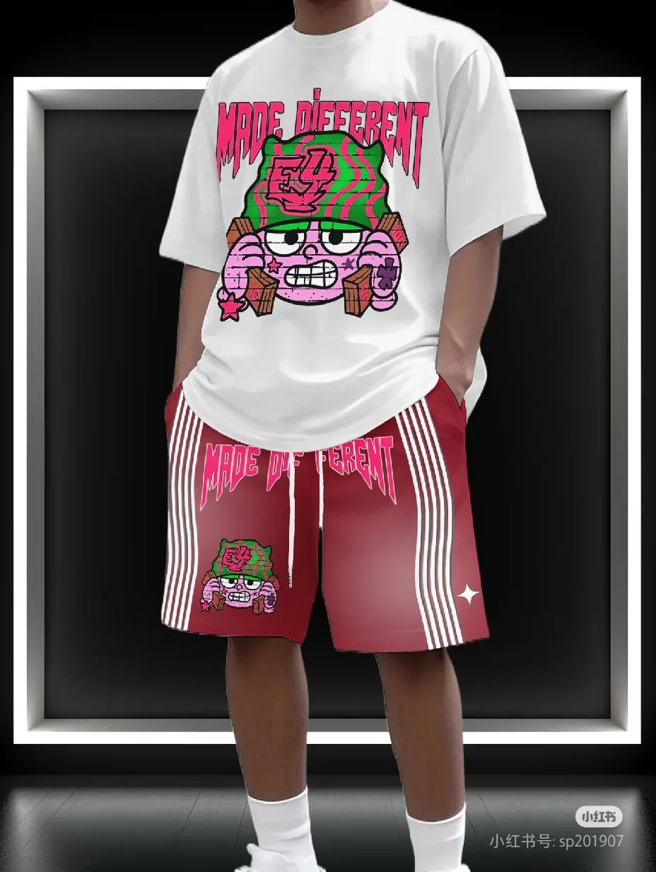 

Latest T-shirt Set 3D American Trendy Men's Style Fashion Various Elements Fashion Street Men's Set Summer Top Shorts Breathable
