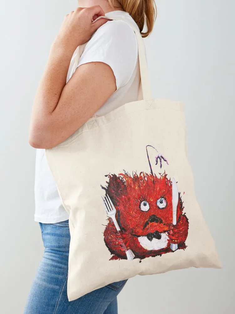 

Anglerfish Frogfish No To Plastic Forks and Knives Tote Bag Women's shopping bag supermarket folding bag hand Handbags