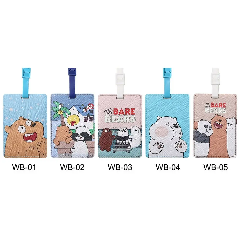 Cartoon Bear Travel Luggage Tag Name Address Tel Hanging Sign Board Suitcase Label Buckle Belt PU Baggage Tags Travel Supplies