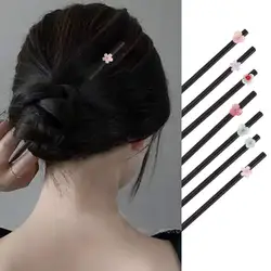 Classical Simple Wood Cute Flower Hairpins Chinese Style Retro Disk Diy Hair Headwear Daily Hanfu Matching Hair Fork For Women