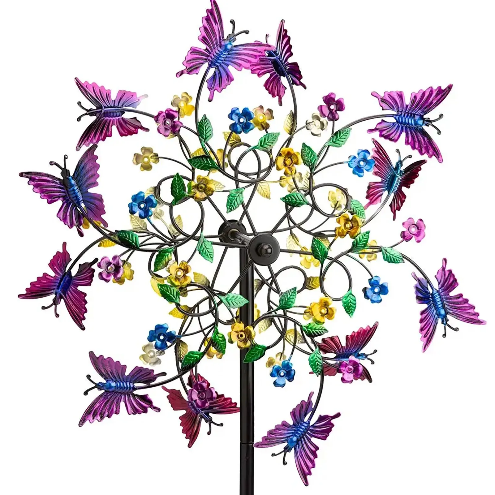 Colorful And Purple Butterfly Metal Wind-Spinner Garden Decoration