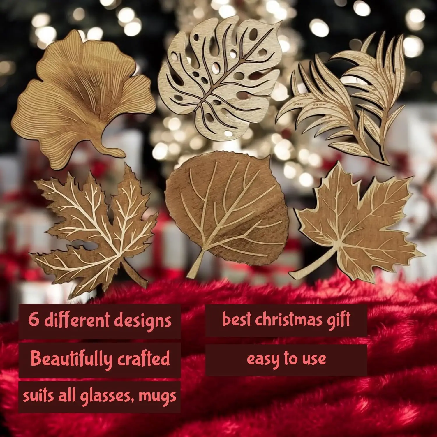 6 قطعة ورقة الرجعية على شكل 2D 4in قاعدة أكواب خشبية النبات الفن تصميم كوستر المشروبات المنزل المطبخ مناسبة مقهى الديكور هدية