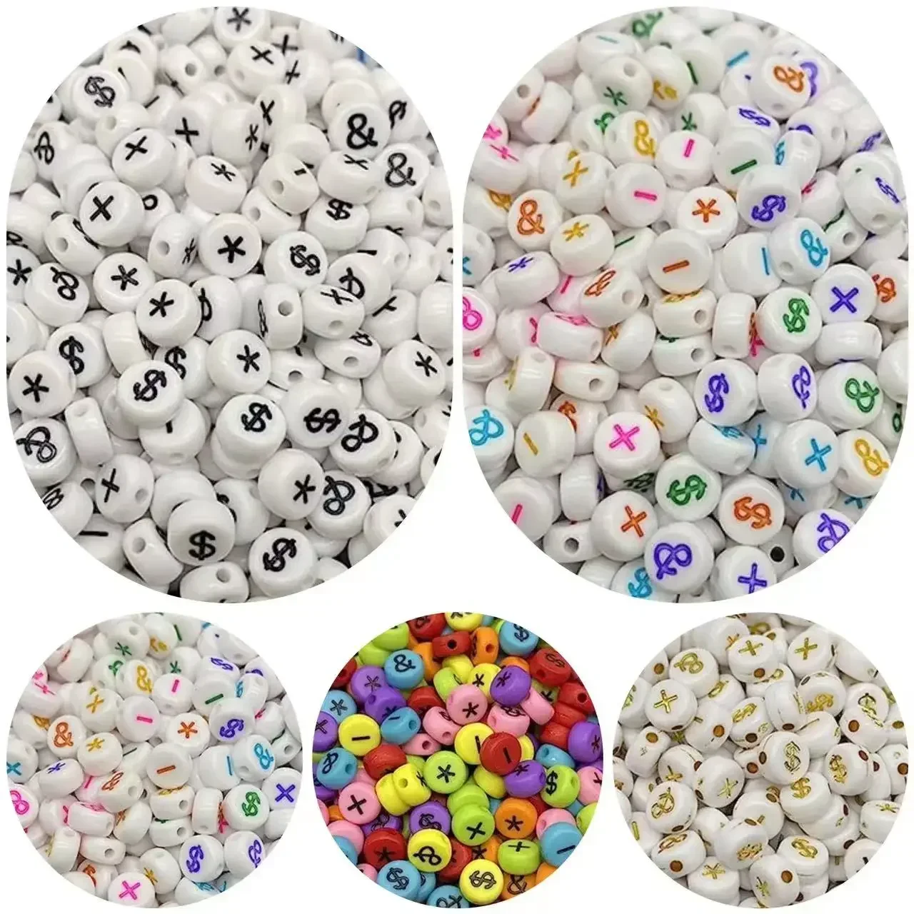 100-500PCS Acryl Mehrfarbige Symbole Perlen Runde Lose Spacer Perlen Für Schmuck Machen DIY Halskette Armband Zubehör