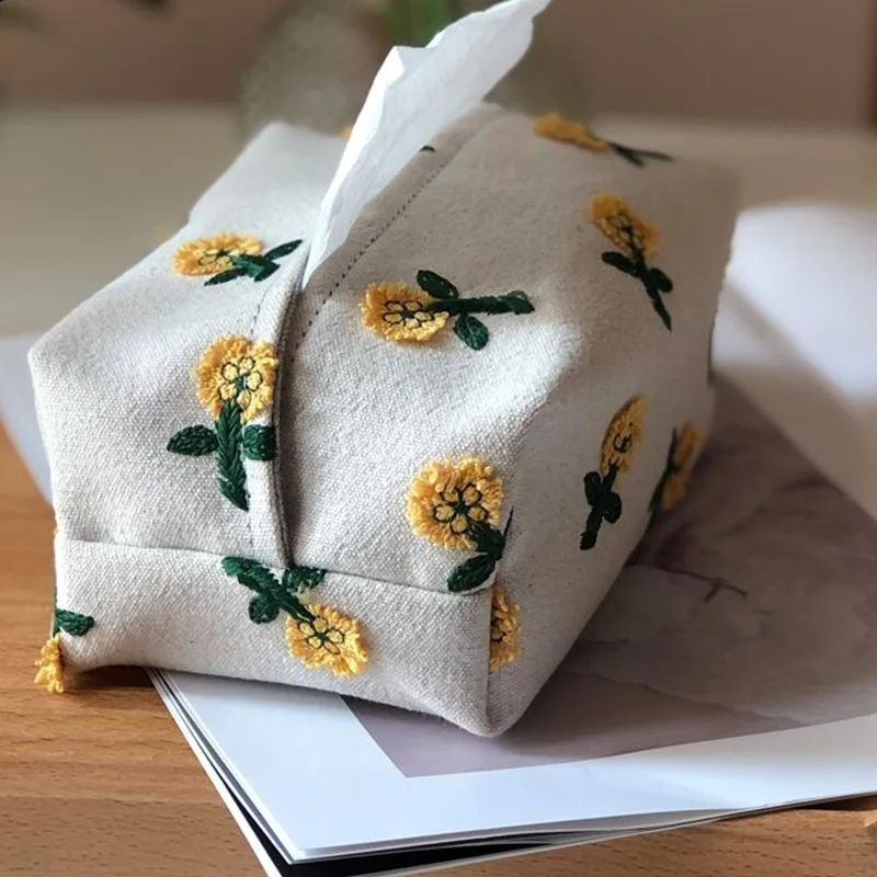 Daisy Tissue Box Living Room Home Coffee Table Paper Drawer New Chinese Napkin Box Set Embroidered Flowers Car Tissue Box