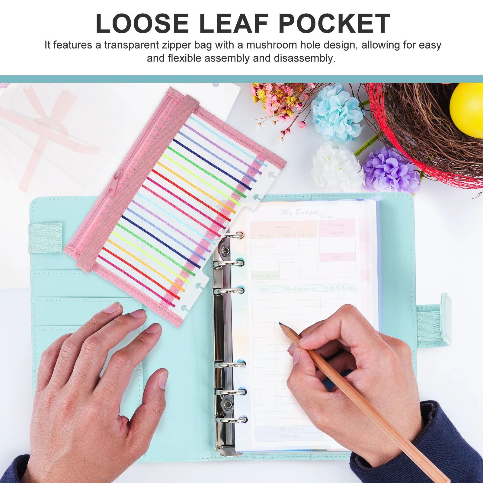 B6 Size Transparent Zipper Bag Mushroom Hole Loose Leaf Notebook Pocket Reusable Binder Pocket Organizer Notebook Supply