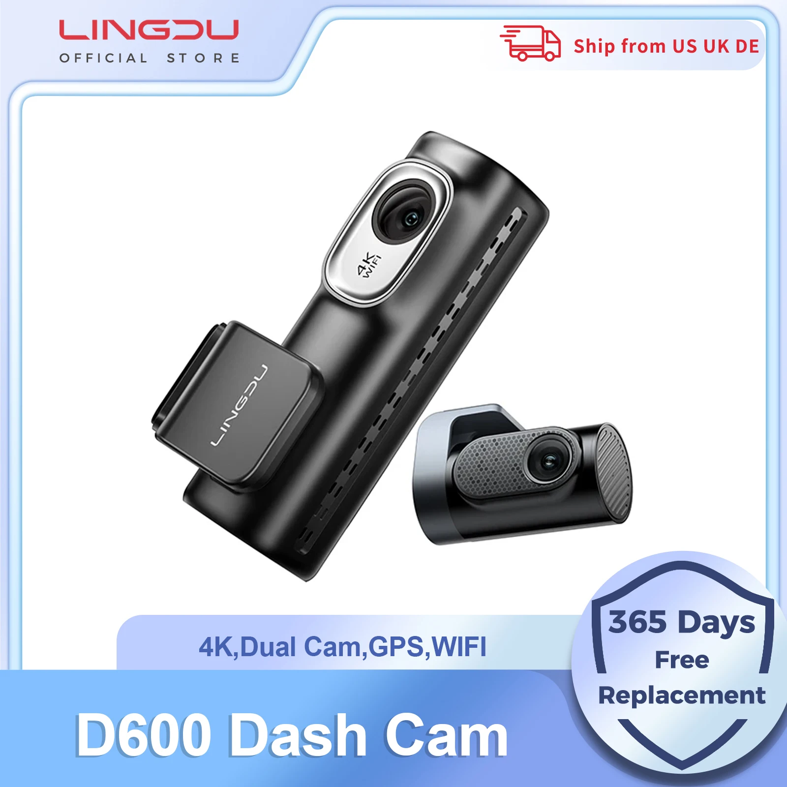 

LINGDU D600 Dash Cam 4K 2160P UHD Car DVR Built in GPS WiFi Voice Control Dash Car Camera 24H Parking Monitor Night Vision داش ك