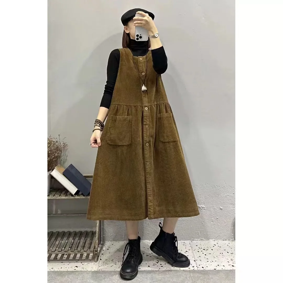 Retro veludo workwear ter dr feminino outono inverno casual em camadas colete svel dr coreano sle saia linha a