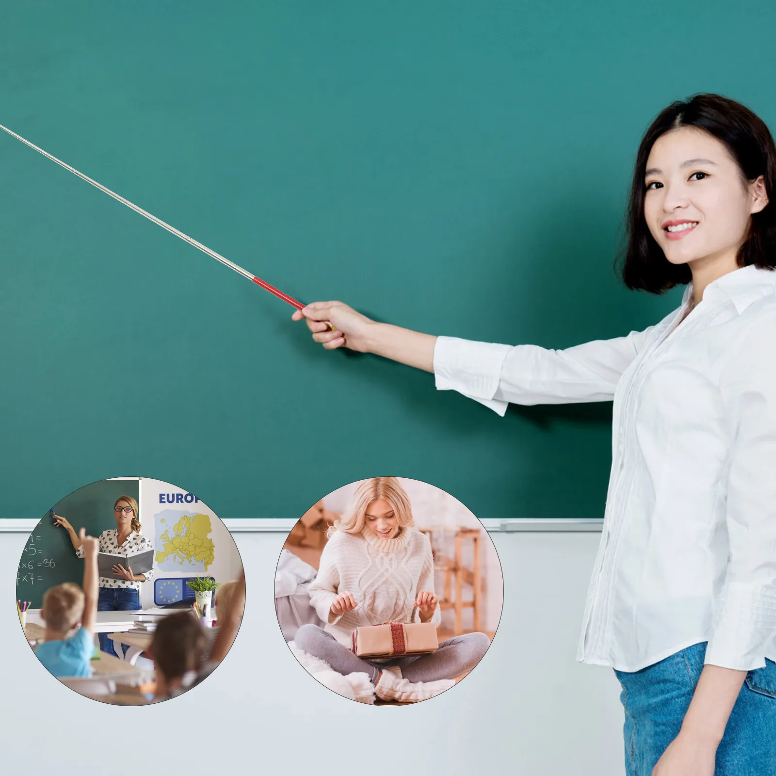 Professional Retractable Teacher Hand Pointer Stainless Steel Classroom Whiteboard Teaching Pointer Stick Random Color