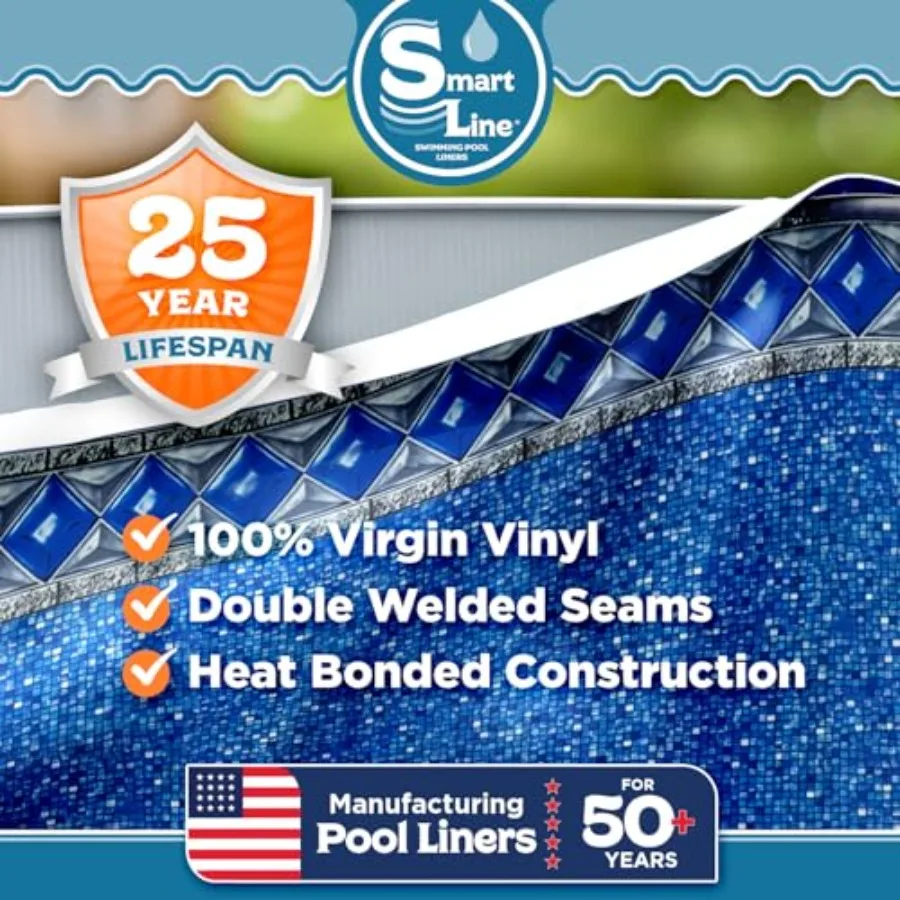 24 Feet Round Swimming Pool Liner for Steel Sided Above Ground Pools, Unibead Style, 54 Inch Wall Height, 25 Gauge Heavy Duty V