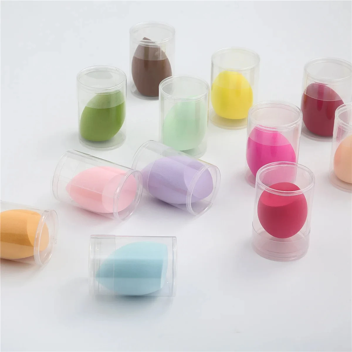 Spugna per trucco con LOGO personalizzato da 50 pezzi con scatola rotonda trasparente da 40*60mm Beauti Cosmetic Puff Make Up Tools Soft Wholesale