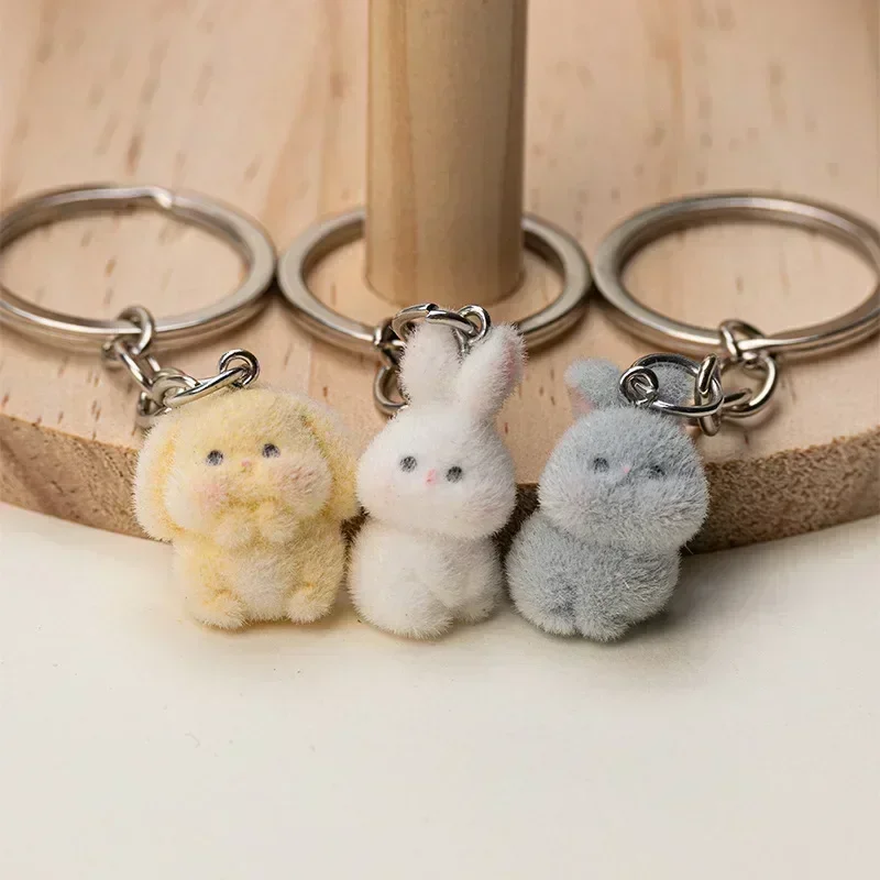 3D Cartoon Flocking Cats and Mouse Keychains Key Ring Animal Key Chains Gifts For Women Men Car Keys DIY Jewelry Kawaii Cat 2025