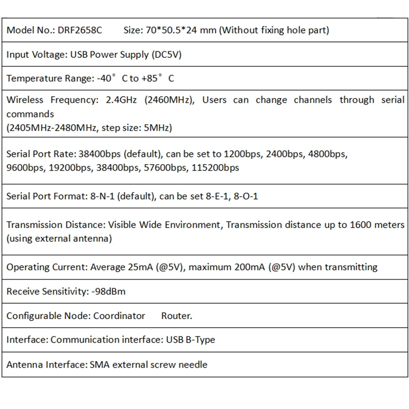 DRF2658C 1.6 km Transmission CC2630 Module USB to ZigBee Wireless Module