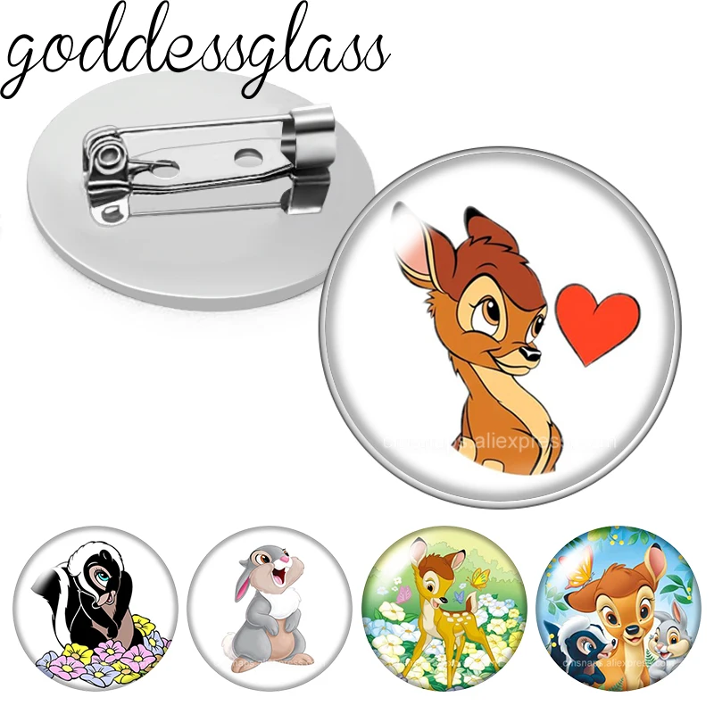 Cartoon Bambi Thumper Blumen Foto Glas Cabochon Brosche Anstecknadel Tasche Kleidung Denim Jeans Reversnadel Abzeichen Schmuck