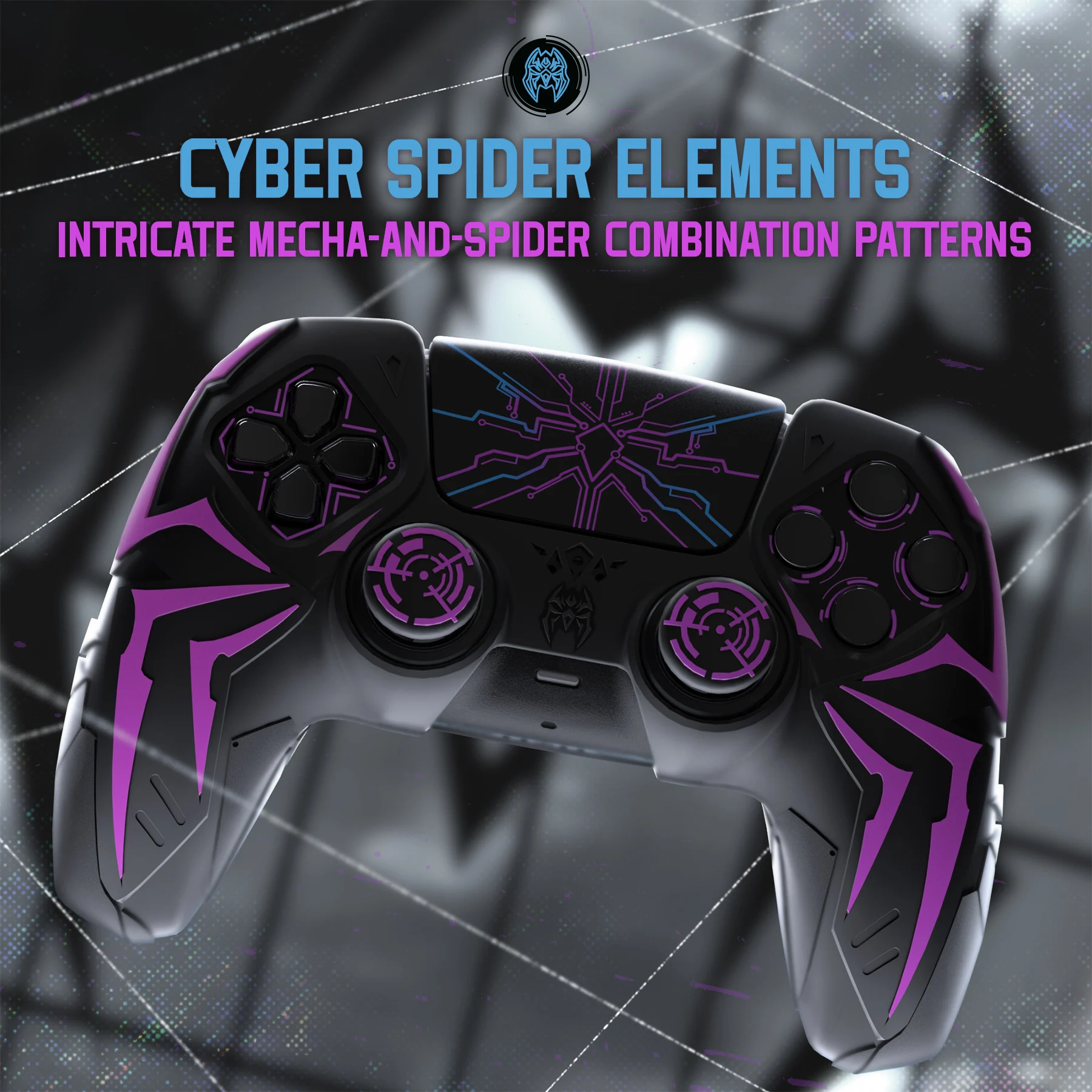 

PlayVital Design for ps5 Controller Silicone Case w/Thumb Grips and Sticker, Fits for Charging Dock - Cyber Spider Design Series