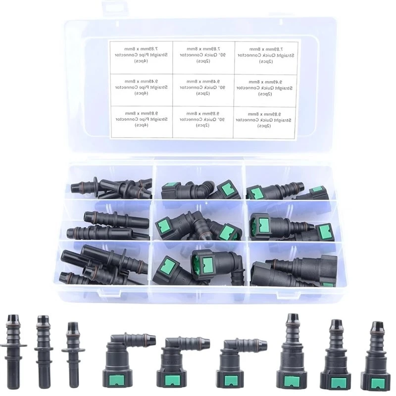 DT42-Fuel Line Quick Connector Kit- SAE 7.89Mm/9.49Mm/9.89Mm To 8Mm Male& Female Push-On Connectors(24PCS Assorted)