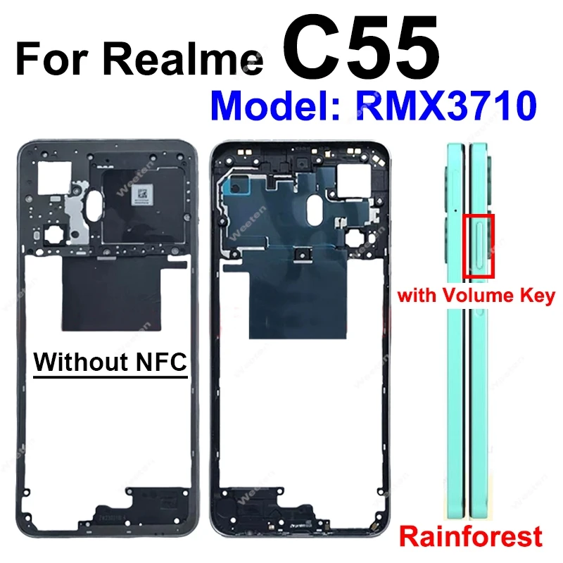 Środkowa obudowa do Realme C53 C55 RMX3760 Wymiana pokrywy obudowy środkowej ramki — zdjęcie produktu 2