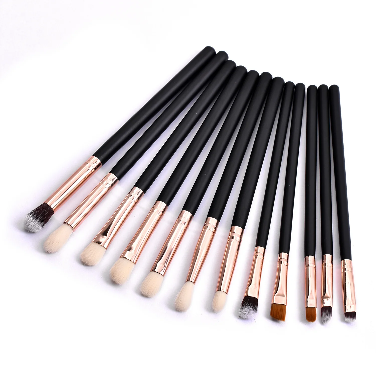 Eyeshadow Makeup Brushes Custom Logo Black Handle Vegan Make Up Brush 12pcs/set Free Private Label Beauty Tools Wholesale 10sets