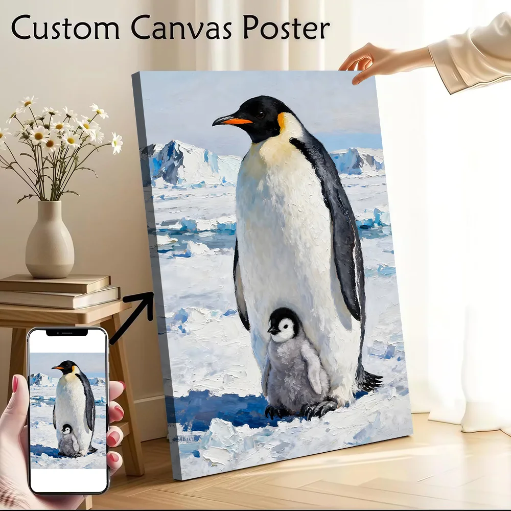 Penguin and Chick Painting Canvas Wall Arts Poster Customizable Pictures Printing for Room Home Decor Accessories Art of Murals