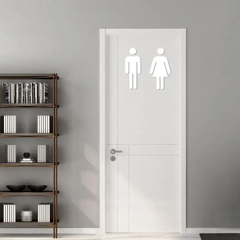 Acrylic Bathroom Mirror Stickers Toilet Sign Mirror Home Hotel Washroom Door Sign Mirror Sticker 3D Acrylic Self-Adhesive