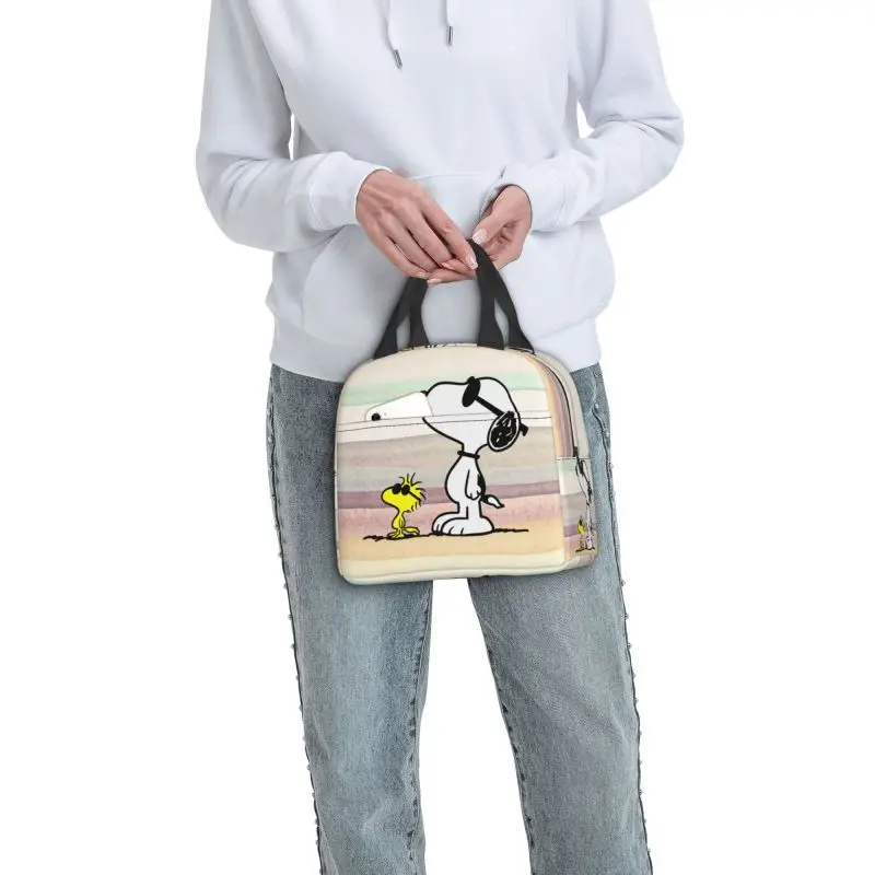 Custom Cute Cartoon Snoopy Lunch Bag Thermal Cooler Insulated Lunch Container Box for Kids School Work Picnic Food Tote Bags