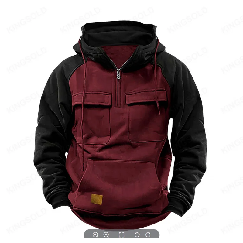 GIOIOMen's Sweater，2025Spring and Autumn New Multi-pocket Color-blocking Cargo Hoodie，Fashionable Casual Sports Jacket