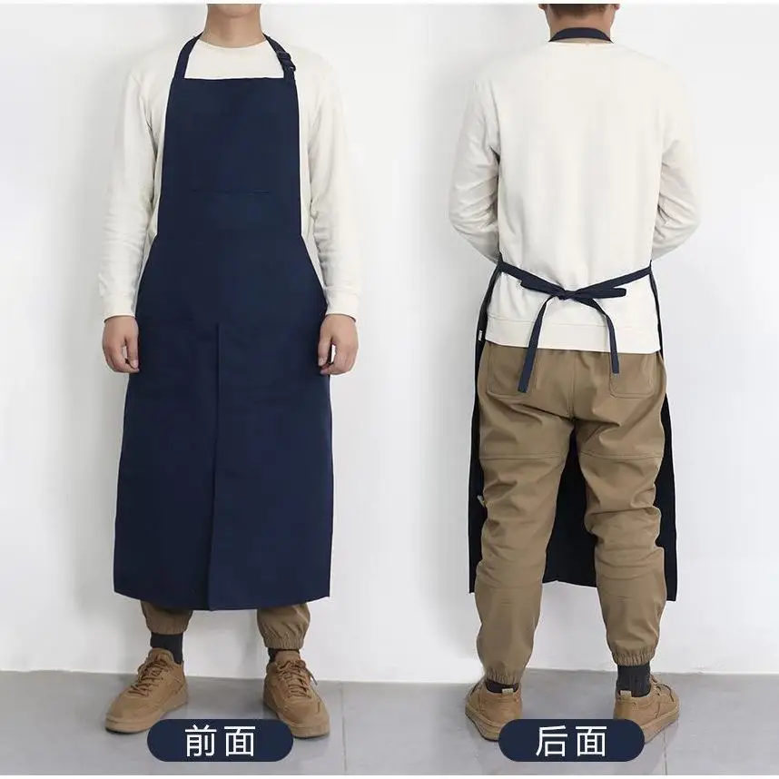 Men's Women's Neck Hanging Long Slit Apron Workwear Customization Restaurant Kitchen Cooking Gardening Painting Handmade Apron
