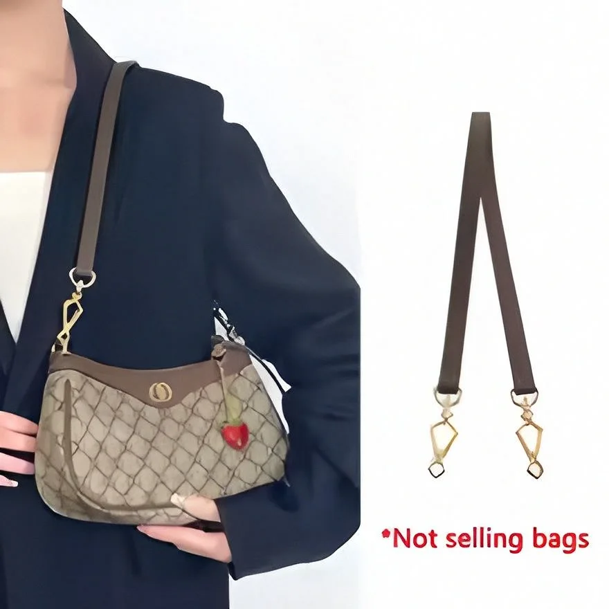 Vintage Grid Print Curved Underarm Purse Coffee‑Brown Leather Flap Round Twist‑Lock Decor Cute Strawberry Pendant Adjustable Wide Strap Ladies Shoulder Crossbody Bag