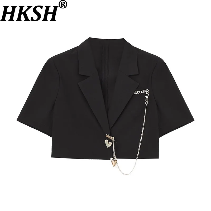 

HKSH Летний новый женский модный пиджак с коротким рукавом на одной пуговице с подплечниками Тонкое стильное пальто Элегантные модные топы HK10498
