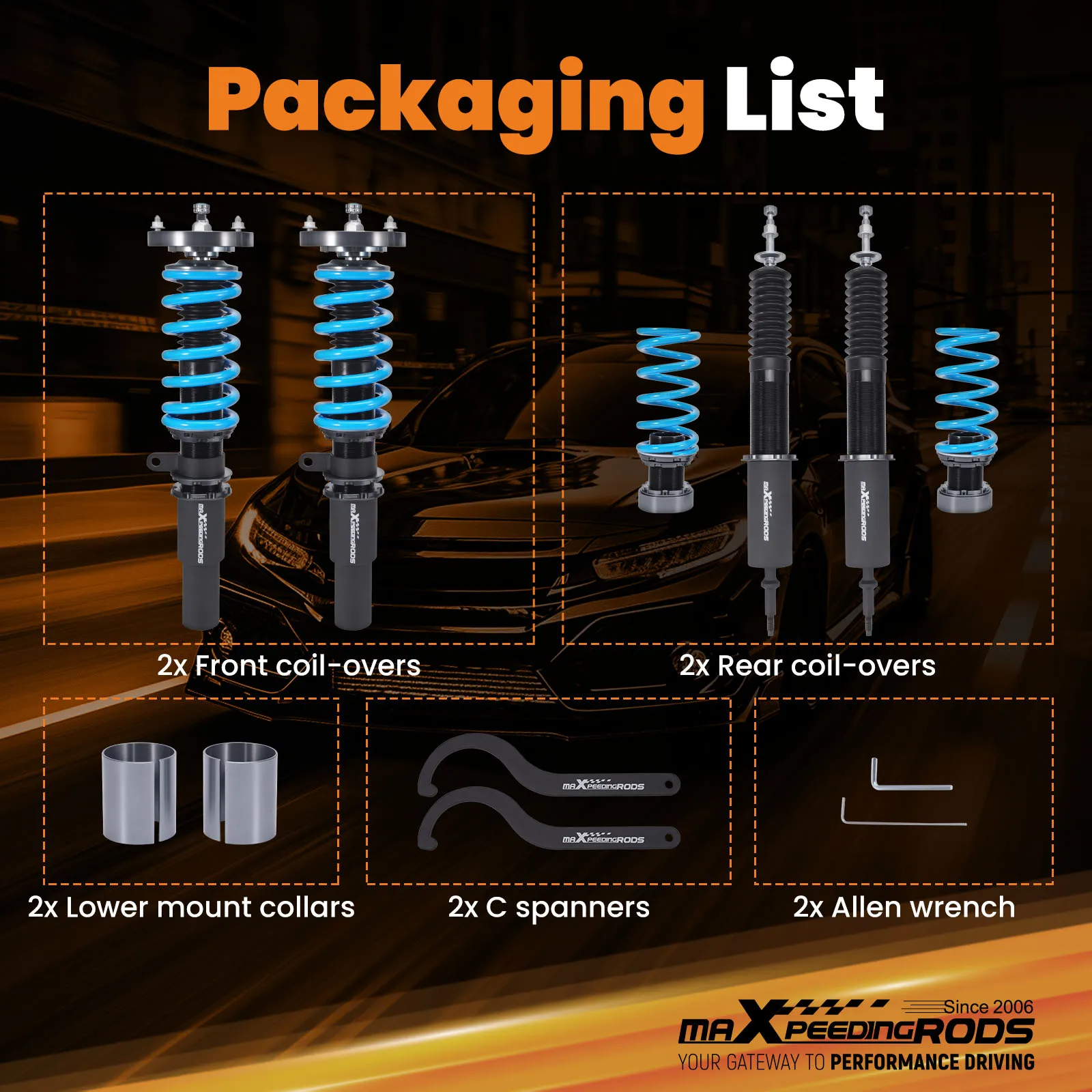 

maXpeedingrods Coilover for BMW 3 E90 2004-2011 24 Levels Damper Adjustable Coilovers Suspension Kit