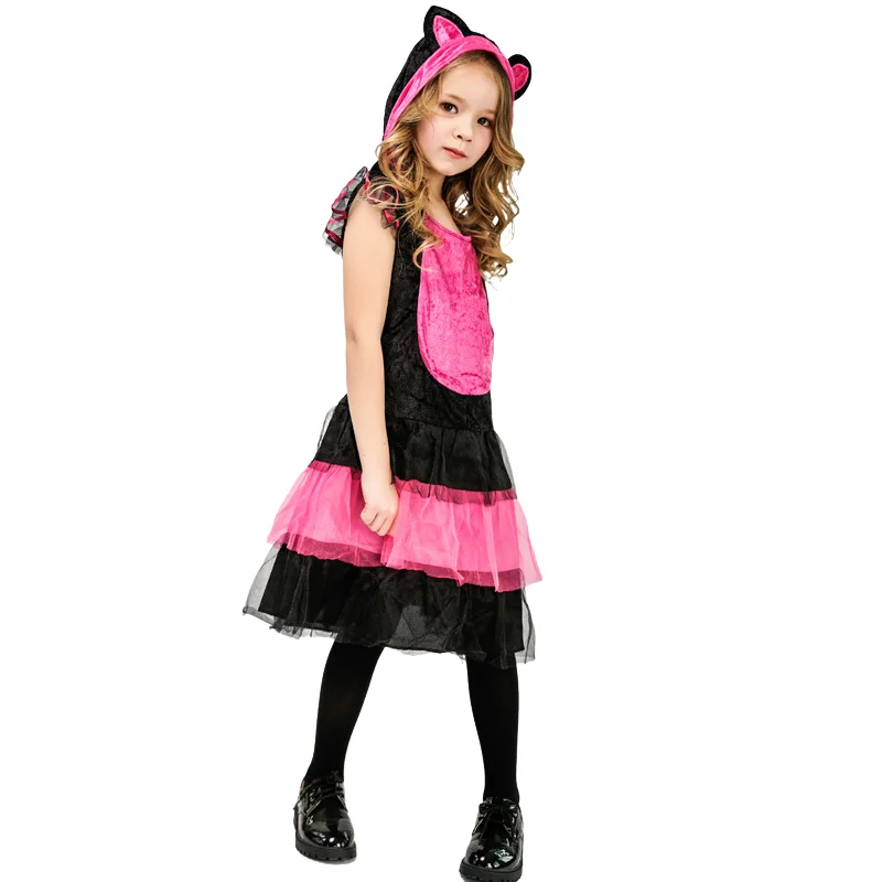 Vestido de princesa de gato Rosa lindo para niños, disfraz de Halloween, ropa de fiesta de actuación de escenario dulce, ropa de Festival de moda