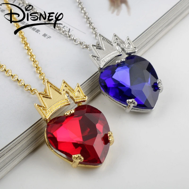 Disney Descendants 3 Mal Crystal Crown Pendant Necklace Heart of The Sea Necklace Accessories Girls Women Birthday Holiday Gift