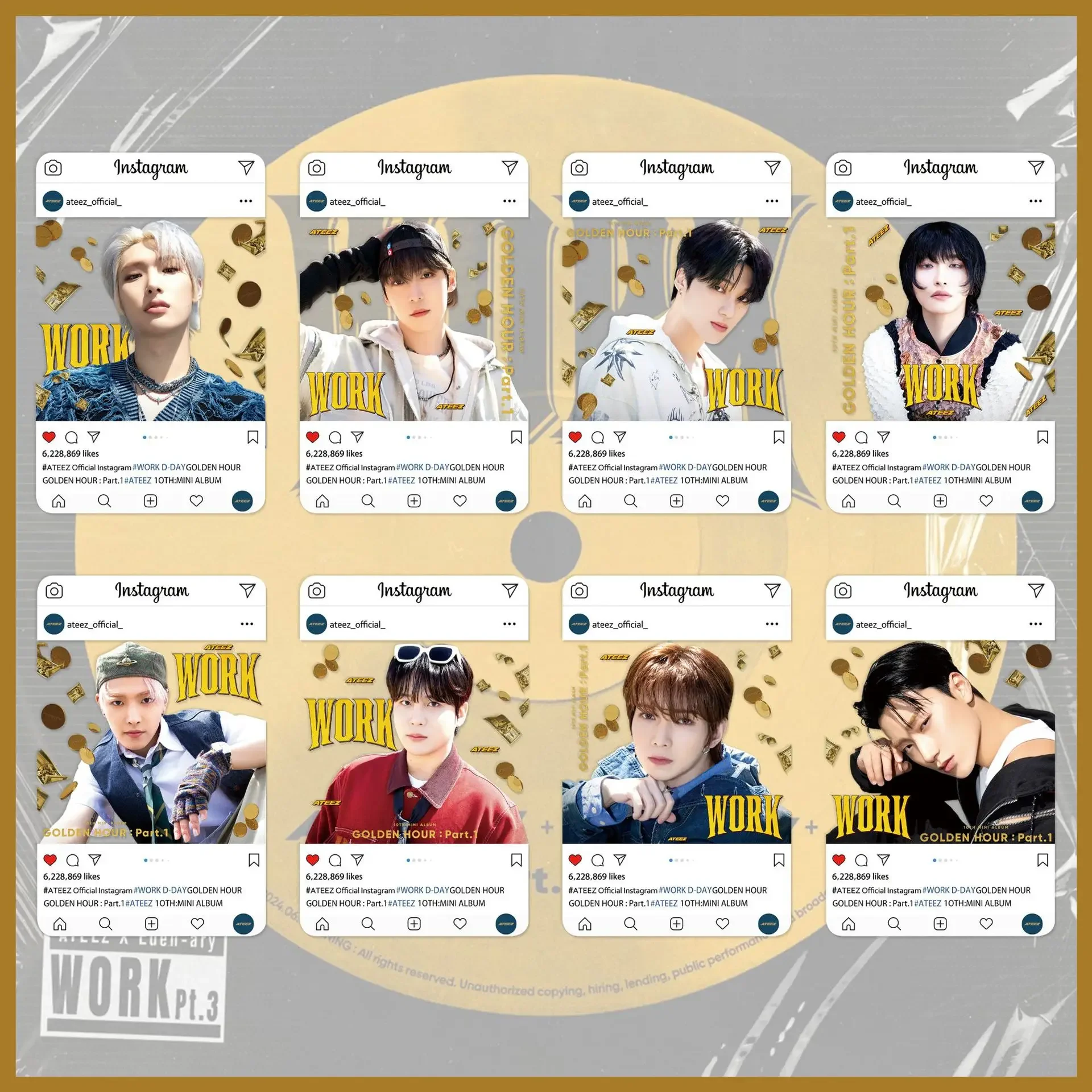 8pcs/set KPOP ATEEZ Album GOLDEN HOUR Merch LOMO Card Photocard Small Card Hongjoong Seonghwa Yunho Yeosang San Mingi Wooyoung