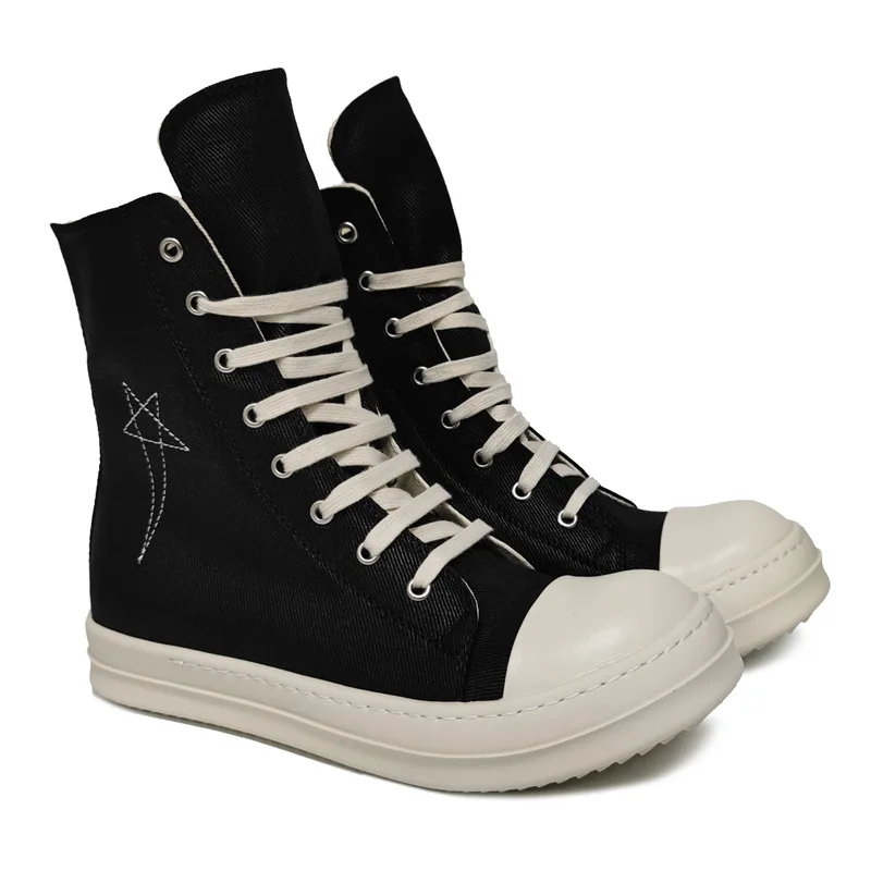 Quality Designer High Top Board Shoes Thick Sole Brand Heightened Black Shoes Versatile Canvas Shoes Women's Boots view 5