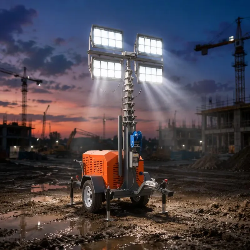 9m Mast Trailer Mounted Monitoring Cctv Camera Solar Powered Light Tower For Construction Site Security