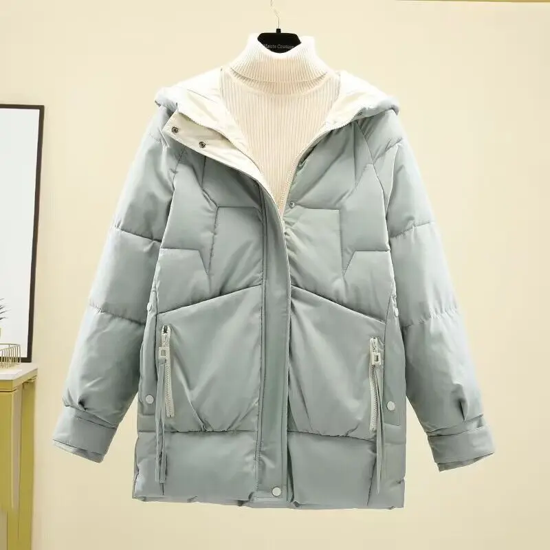 2023 Women Winter Jacket Loose Hooded Pockets Cotton Jackets Fashion Thick Warm Women\'s Parkas Female Outerwear Tops