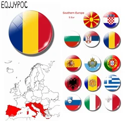 Romania Flag 30MM Glass Dome Fridge Magnet Southern Europe  Bucharest Brasov Spain Bulgaria Italy Vatican Refrigerator Stickers