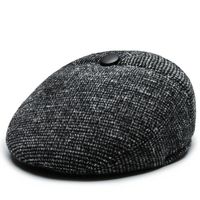 Fashion Casual Plaid Windproof Woolen Cloth Cold-proof Beret Men Hat Ear Protection Cap Dad Visor Hat