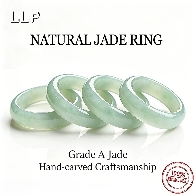 

Natural Grade A Jade Ring Hand Carved Lucky Jade Band For Men Women Minimalist Jewelry Gift