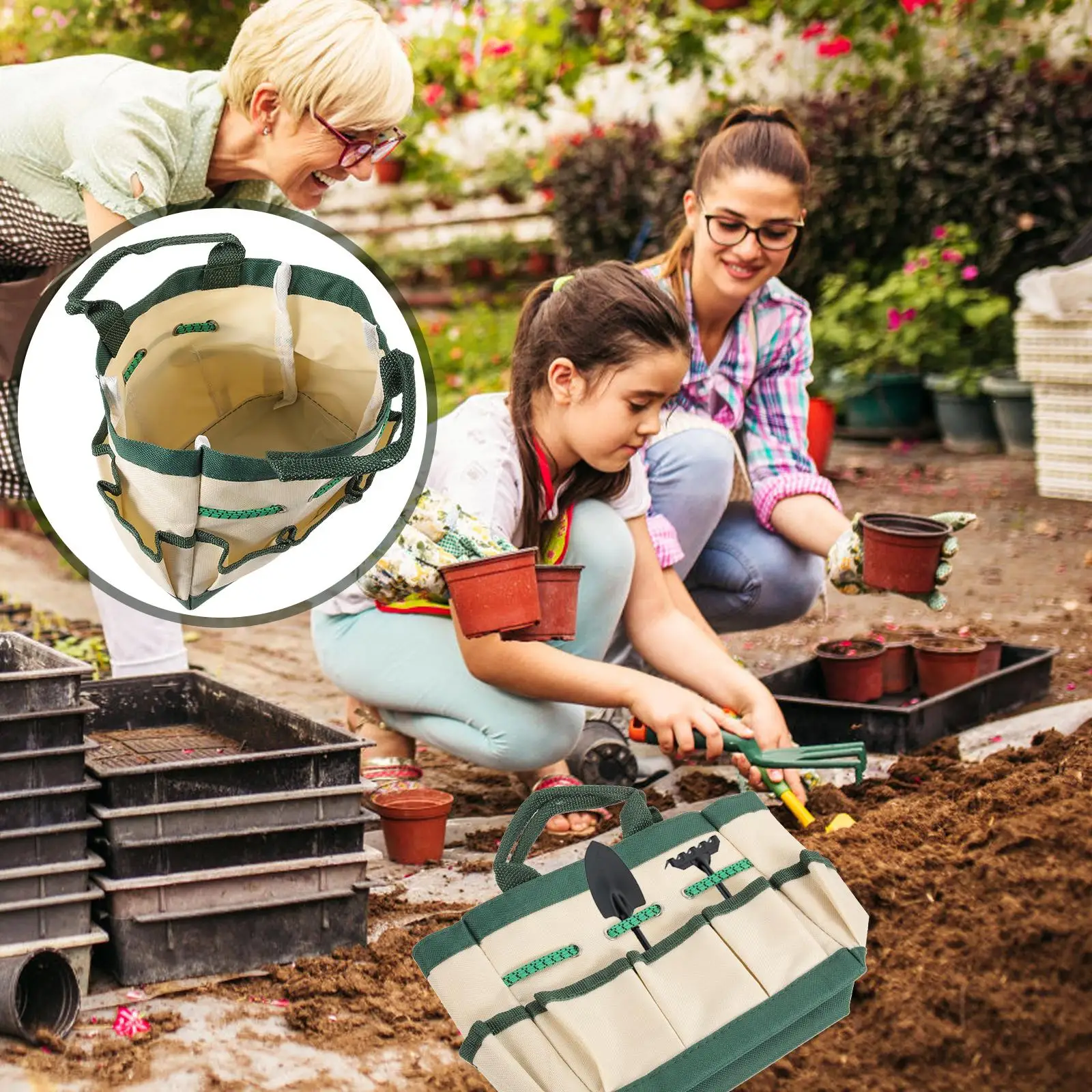 Garden Tool Kit Bags Hand Tools Bag Durable Storage Basket Oxford Cloth Gardening Accessories Container Reasonable Design