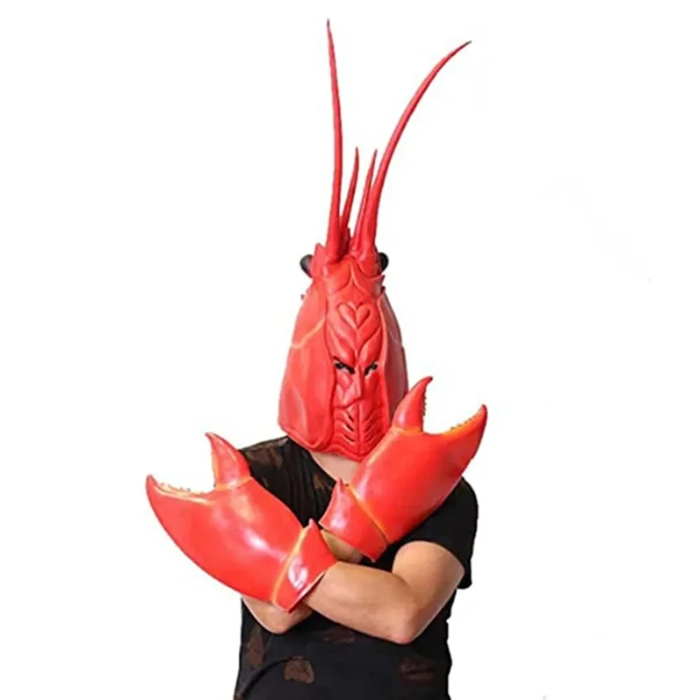 Latex Animal Masks Party Props Toys Decoration，Funny Lobster Crab Claws Gloves Hands Weapon Props Halloween Cosplay Costume