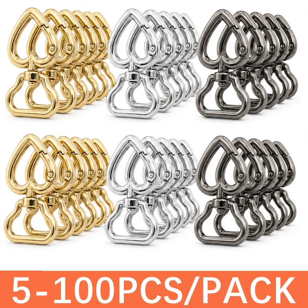 5/50/100 Pcs Heart Shape Rotation Alloy Lobster Spring Clasps Openable Key Ring Love Hook Carabiner Connector Chain Buckles DIY