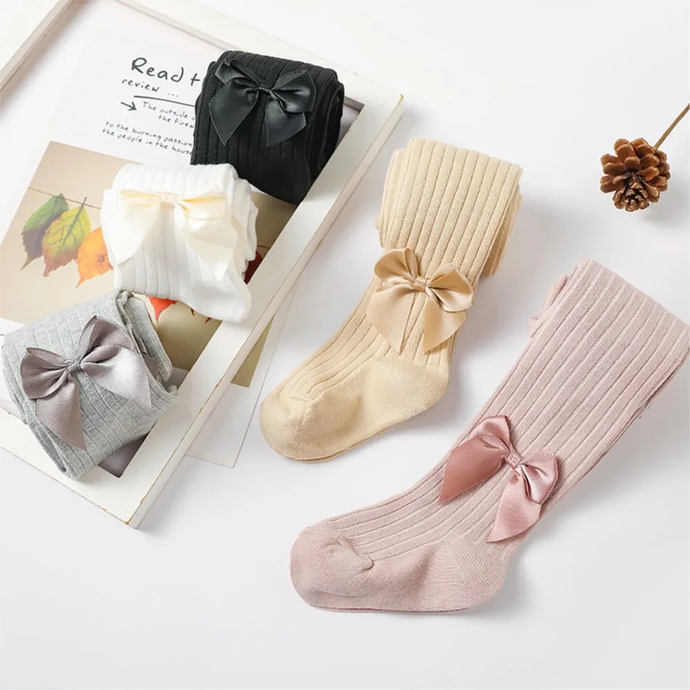 Children's stocking wear outside spring and autumn period tights baby pantyhose  bowknot big pp cotton tights of the girls