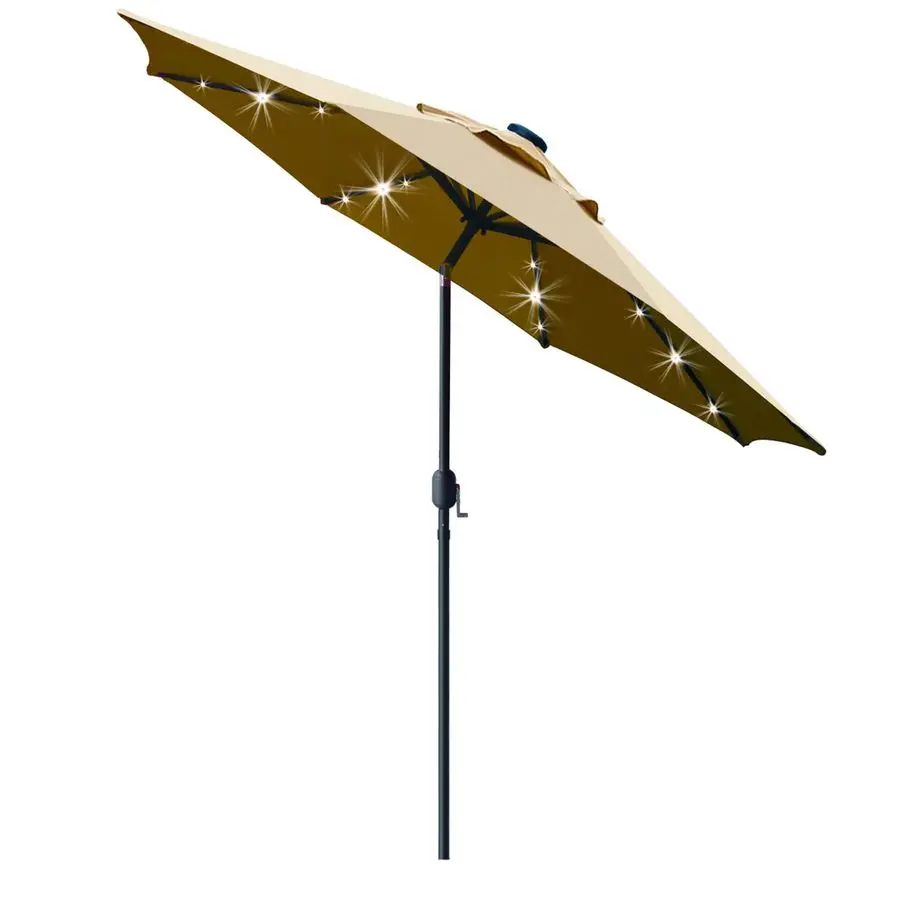 

9 Solar LED Lighted Patio Umbrella with 8 Ribs Tilt Adjustment and Crank Lift System Light Tan