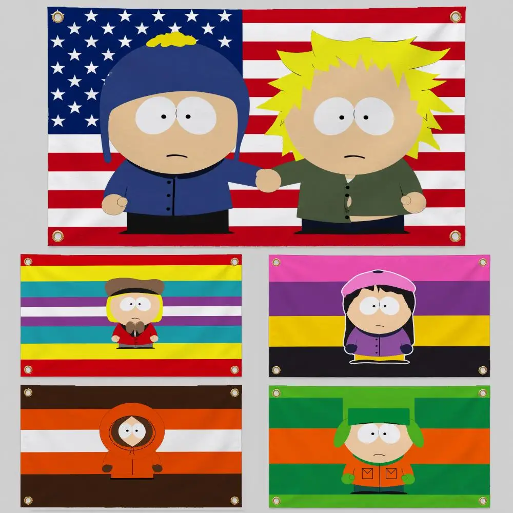 Cartoon South Park Cartman Kenny Stan Flags Wall Hanging Background Flag Wall Decor Banners for Outdoor Bedroom Dorm Room Decor