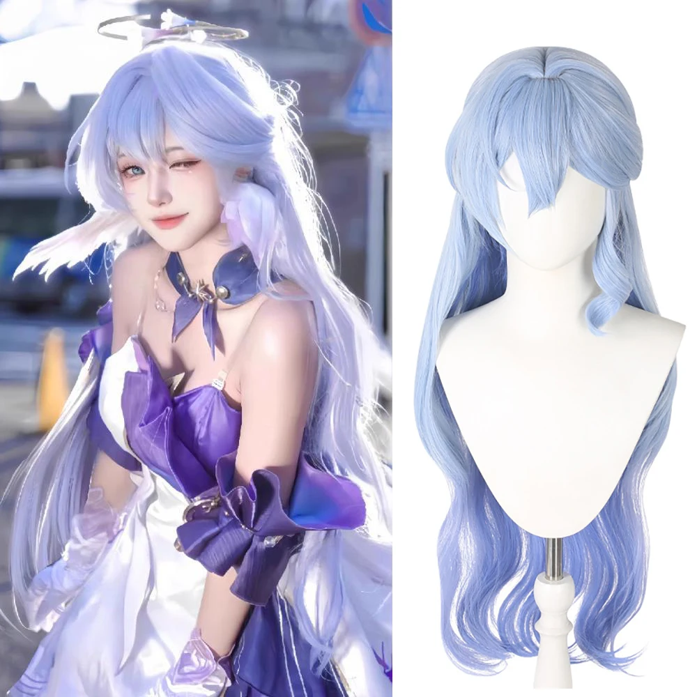

Robin Cosplay Synthetic Hair 33-Inch Light Blue Gradient Micro-Curls Halloween And Christmas Themed Party Anime Wig