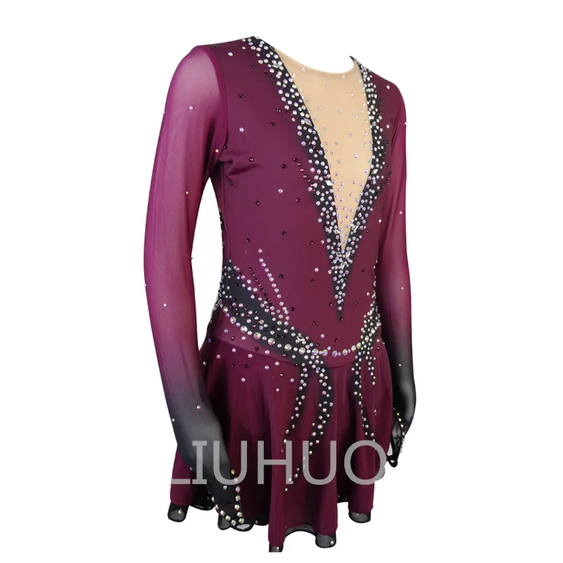 LIUHUO Figure Skating Performance Suit Skating Suit Customized Girls Competition Grading Skirt Red Gradient