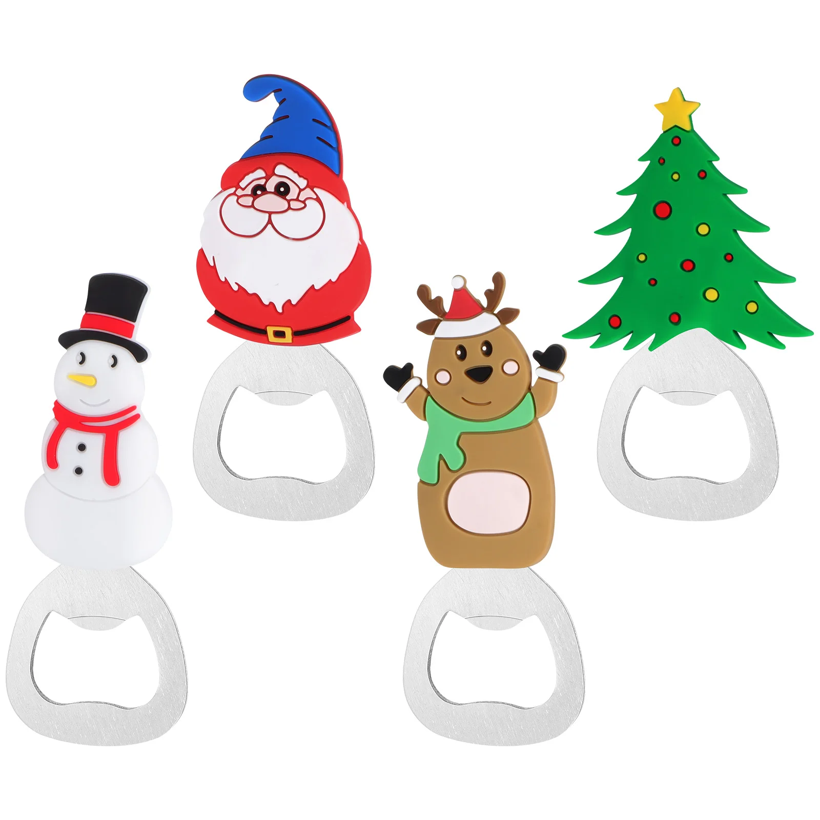 

4pcs Christmas Santa Claus Beer Bottle Opener Cute Keychain Silica Gifts Portable Efficient Household Tool