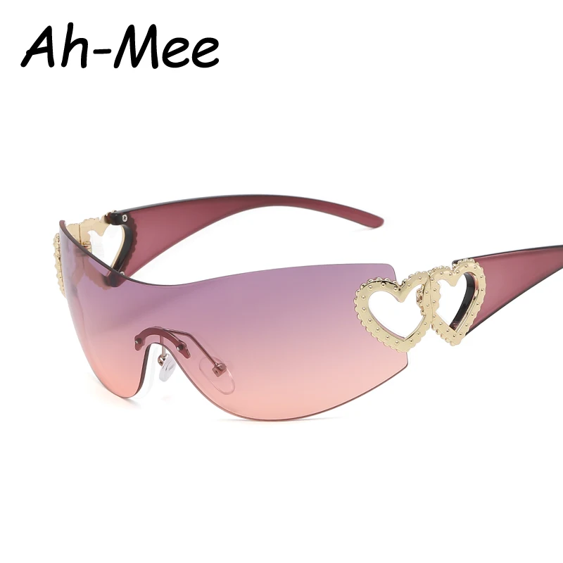 Schutzbrille Y2K Randlose übergroße Sonnenbrille Damen Trendy Gradient 2000'S Wrap Around Sonnenbrille Punk One Piece Brille